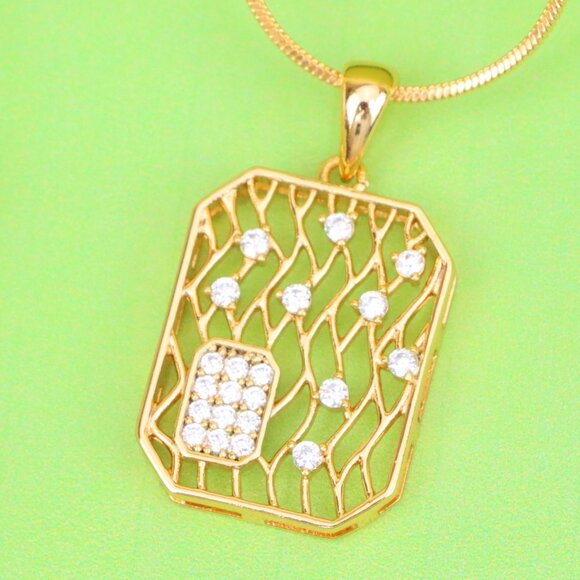 "Rose Gold Rectangle Pendant with Crystal Accents, XPPT1307 - Picture 1 of 12